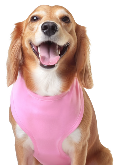 Pup wearing a pink Doggie & Pawbana tank top